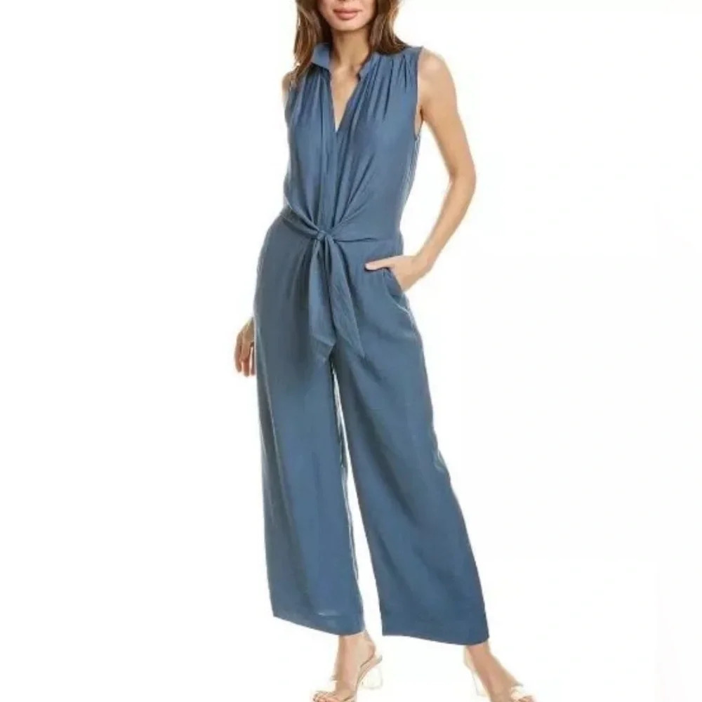 Brochu Walker Madsen Oceanic Blue Tie Viscose Summer Wide Leg Blue Jumpsuit